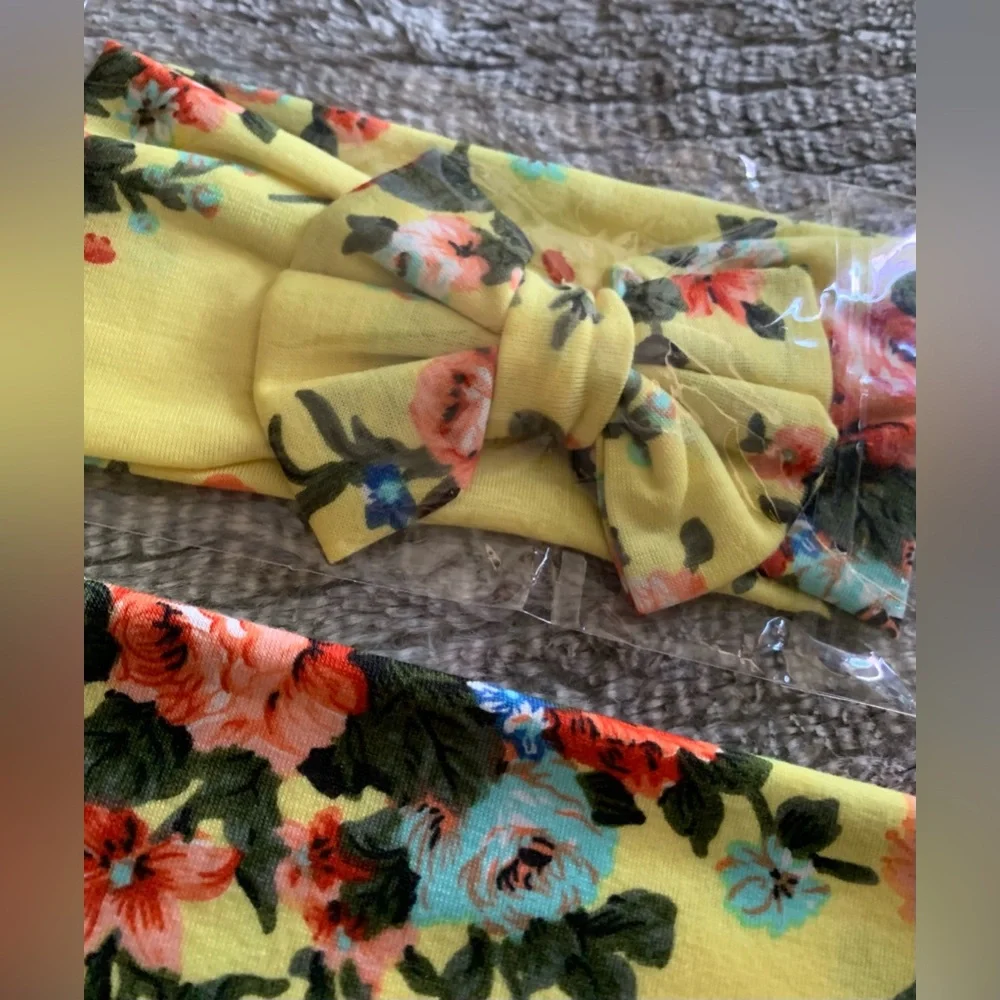 3/$10 Floral Baby Headbands Hats and Wraps Swaddle Sets 4pc - Picture 5 of 10